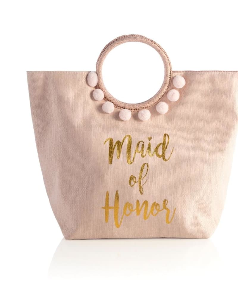 Front of a size One Size "Maid Of Honor" Bridal Tote in Blush by Shiraleah. | dia_product_style_image_id:307845
